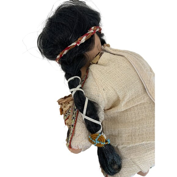VTG 80s Handmade Native American Ceramic Display Doll Fish Basket Braids 8705 - Picture 6 of 13